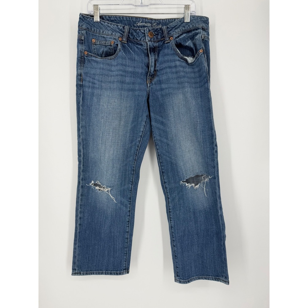 American Eagle Women Cropped Jeans 12 Distressed Mid Rise Stretch Casual Denim